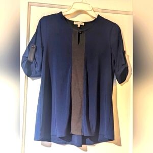 Faith And Joy Navy Blue Maternity Fit & Flare Buttoned Sleeves Top Sz Small